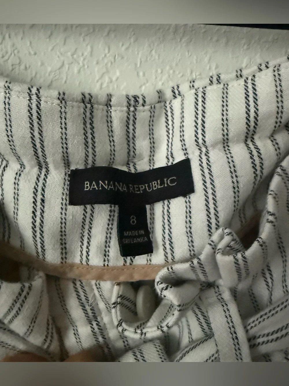 Banana Republic White Striped Cotton/Linen Blend Tie-Waist Pants, Paperbag